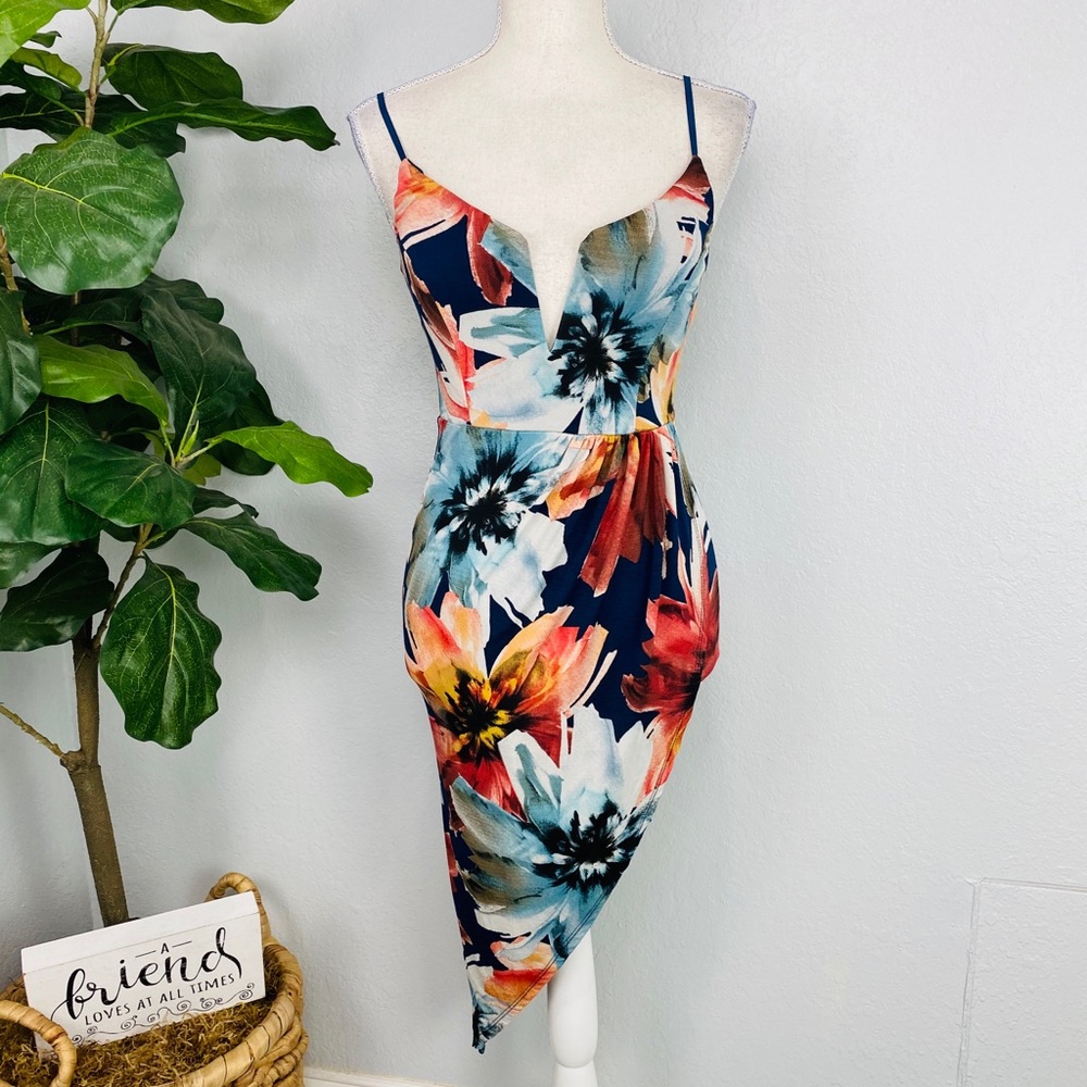 COLORFUL V NECK SPAGHETTI STRAP DRESS